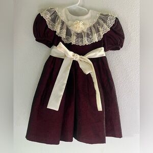 Vintage Holiday Christmas Burgundy Dress with Lace Trim